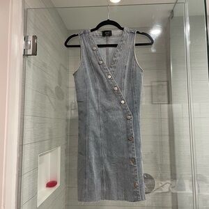 Vici Asymmetrical Gray Denim Dress with Button Details